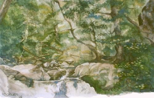 Painting titled "Cascada Inacayal" by Liz Cáceres, Original Artwork, Oil