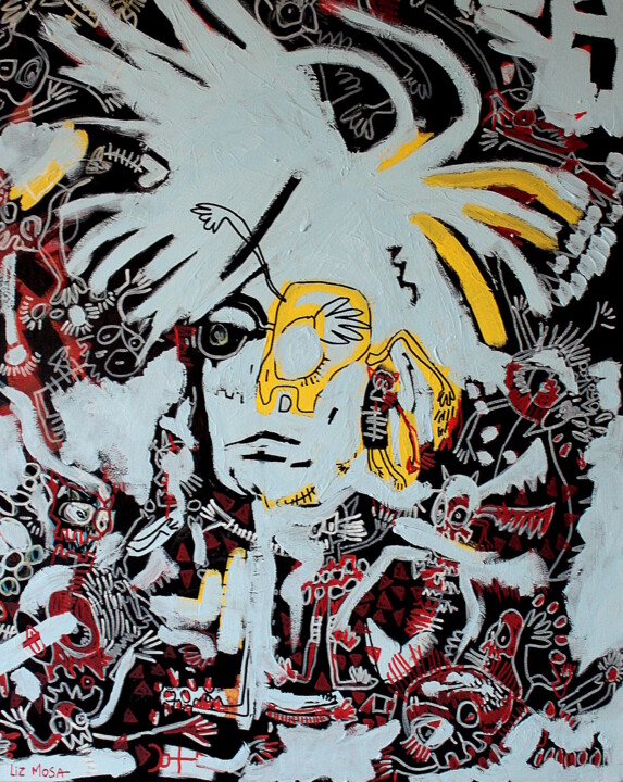 Malerei mit dem Titel "Yellow Andy" von Liz Mosa, Original-Kunstwerk, Acryl