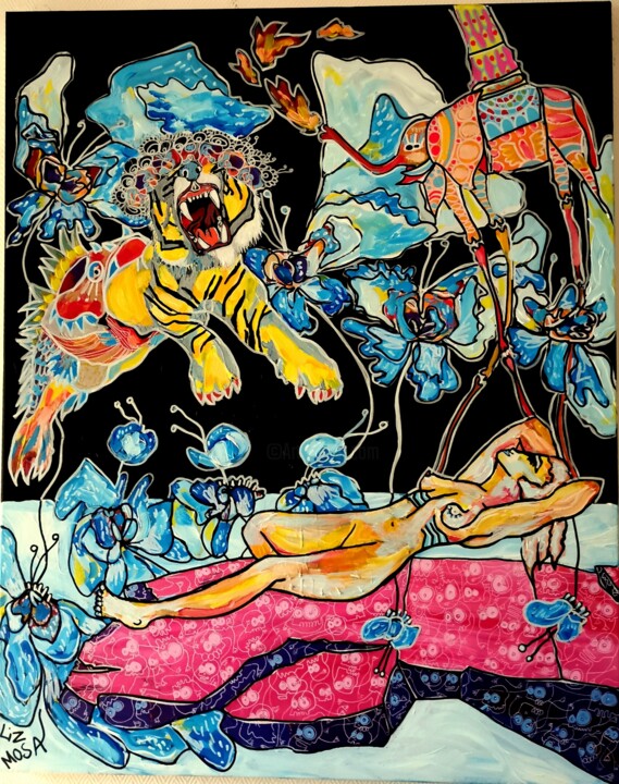 Peinture intitulée "Gala endormie" par Liz Mosa, Œuvre d'art originale, Acrylique Monté sur Châssis en bois