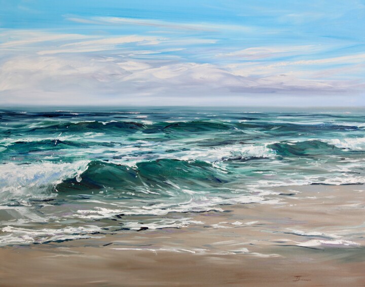 Painting titled "Shimmering Waves" by Liza Illichmann, Original Artwork, Oil Mounted on Wood Stretcher frame