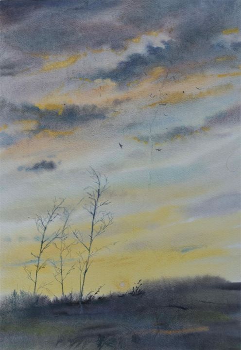 Peinture intitulée "Sunset" par Liza Liankevich, Œuvre d'art originale, Aquarelle