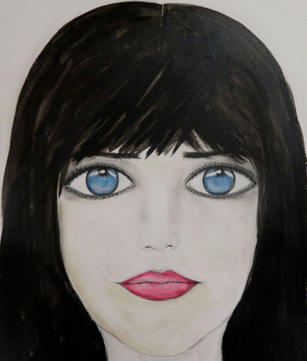 Peinture intitulée "Blue Eyes, portrait" par Liza Peninon, Œuvre d'art originale, Encre