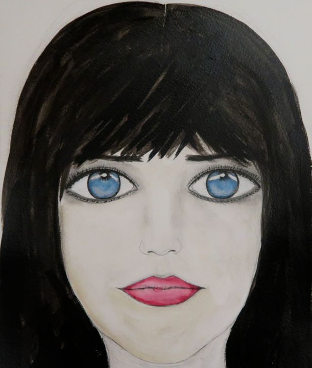Painting titled "Blue Eyes, portrait" by Liza Peninon, Original Artwork, Ink