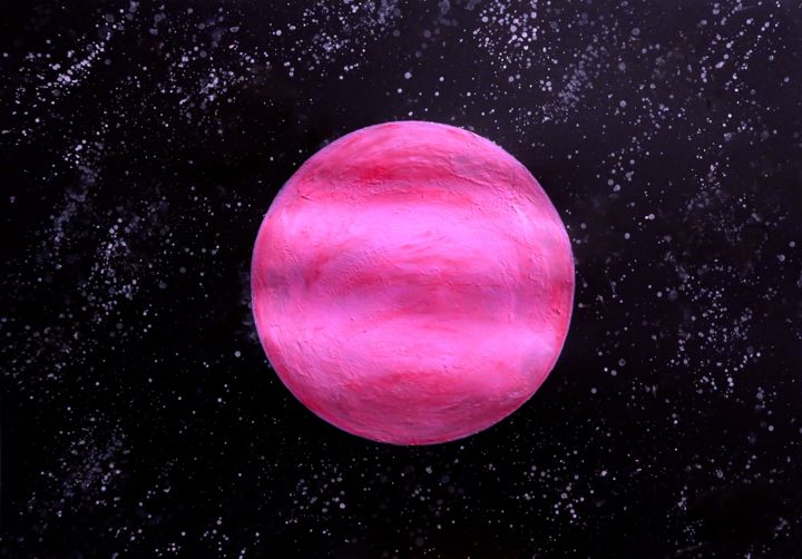 Malerei mit dem Titel "Bubble-Gum Planet" von Liza Peninon, Original-Kunstwerk, Acryl