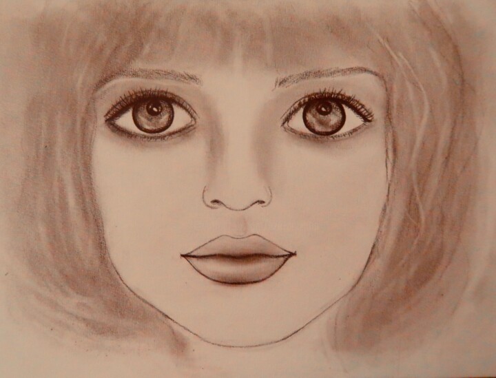 Desenho intitulada "The Doll, portrait" por Liza Peninon, Obras de arte originais, Lápis