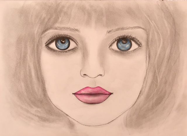 Drawing titled "The Doll 2, portrait" by Liza Peninon, Original Artwork, Pencil