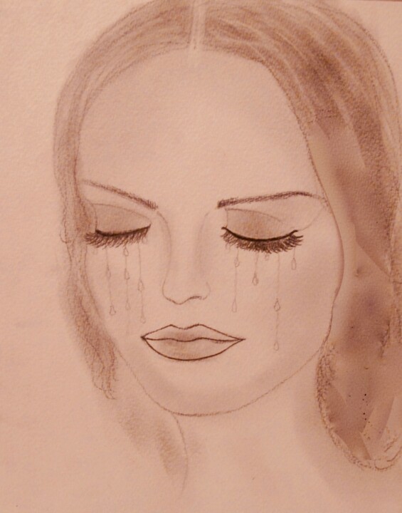 Desenho intitulada "Teardrops, portrait" por Liza Peninon, Obras de arte originais, Lápis