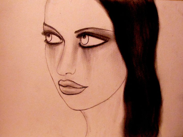 Disegno intitolato "Questioning, portra…" da Liza Peninon, Opera d'arte originale, Carbone