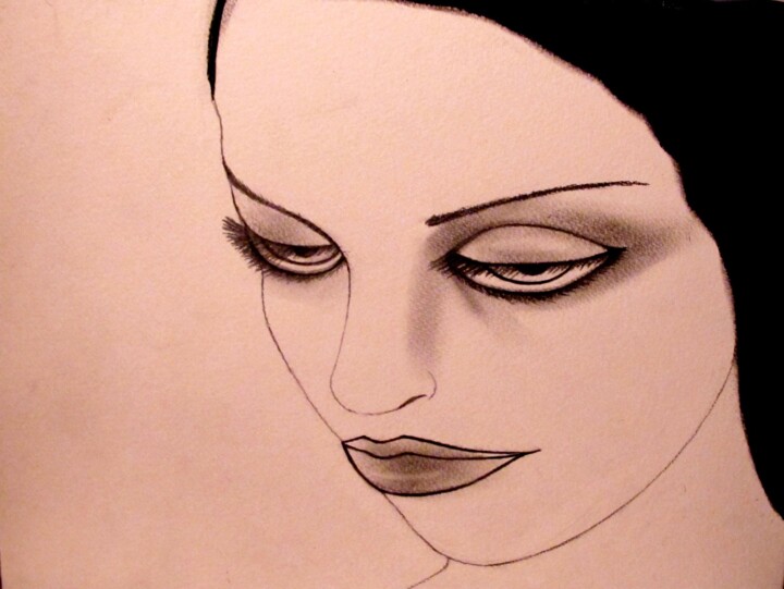 Drawing titled "La moue, portrait (…" by Liza Peninon, Original Artwork, Charcoal