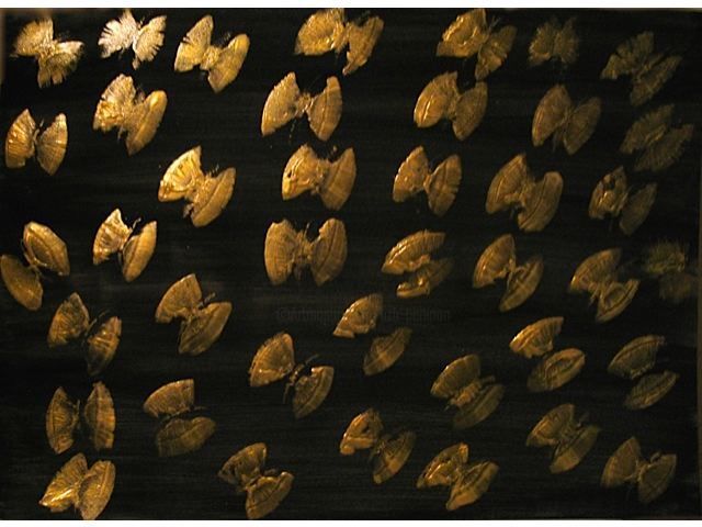 Painting titled "Golden Butterflies…" by Liza Peninon, Original Artwork, Acrylic