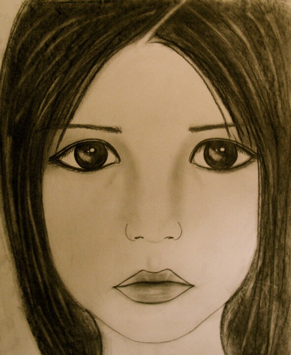 Drawing titled "Asian little girl,…" by Liza Peninon, Original Artwork, Charcoal