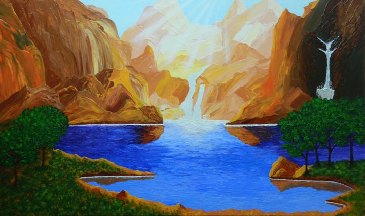 Speaking Water - River Waterfalls Landsc, Painting By Liza Wheeler | Artmajeur