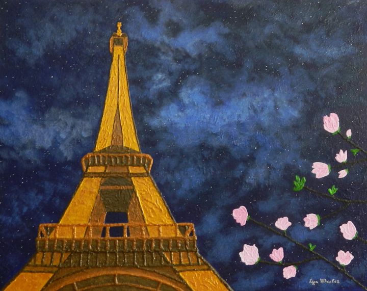 Romance In Bloom Eiffel Tower Landscape Painting By Liza Wheeler