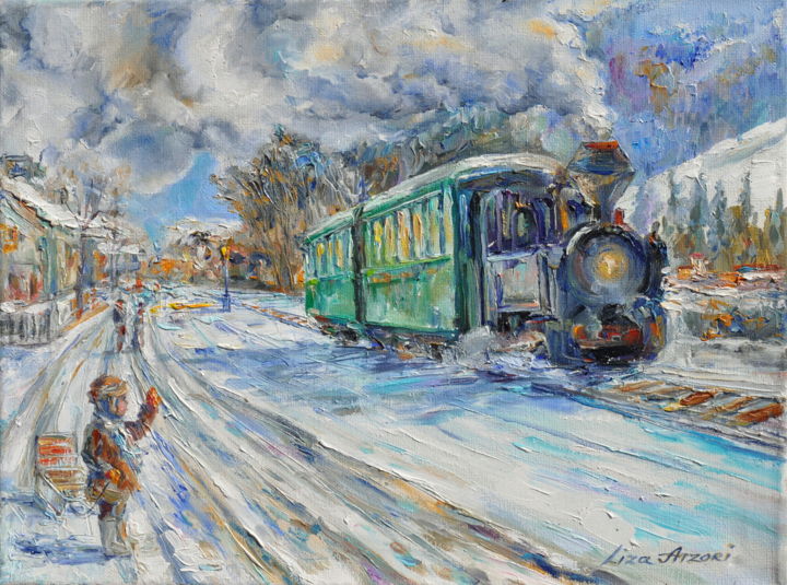 Painting titled "Locomotiva a vapore" by Liza Atzori, Original Artwork, Oil