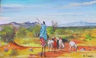 Peinture intitulée "Loner in the plains" par A Lizah, Œuvre d'art originale