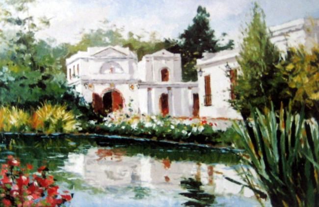 Painting titled "La Casa de la Laguna" by Lizana, Original Artwork, Oil