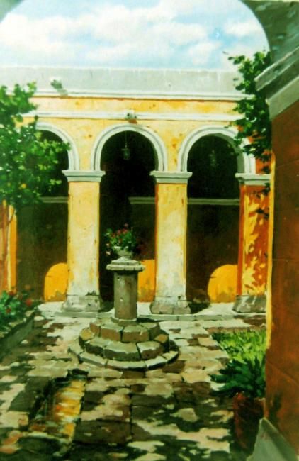 Painting titled "Patio Empedrado" by Lizana, Original Artwork, Oil