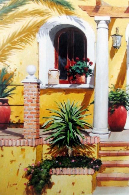Painting titled "La Casa Amarilla" by Lizana, Original Artwork, Oil