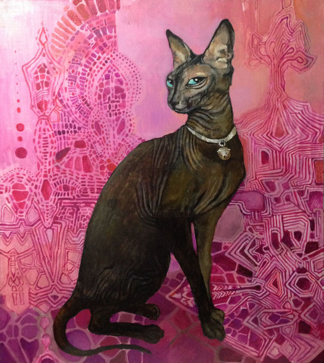 Schilderij getiteld "sphinx" door Lizard, Origineel Kunstwerk, Olie