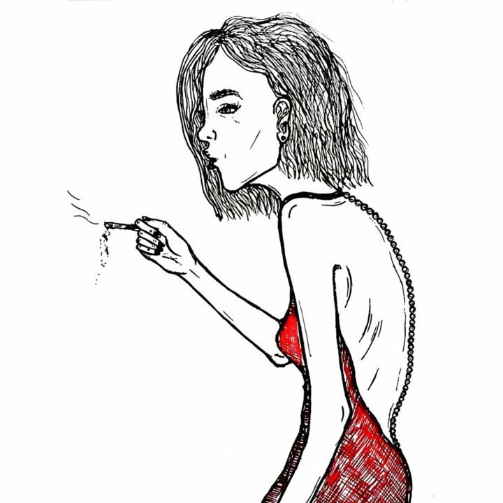 Dibujo titulada "Cigarette" por Elizaveta Solodkaia, Obra de arte original, Bolígrafo
