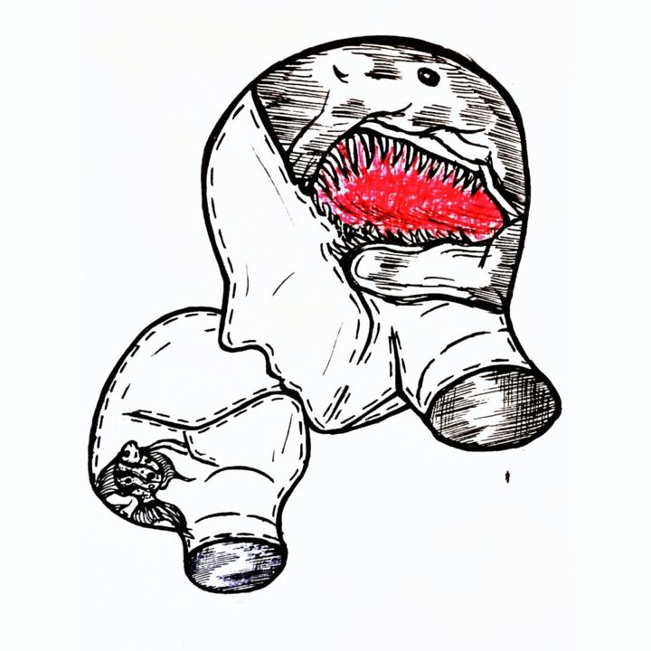 Dibujo titulada "Shark" por Elizaveta Solodkaia, Obra de arte original, Bolígrafo
