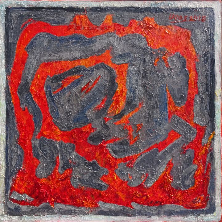 Schilderij getiteld "Red Dragon's Fiery…" door Ljubisa Urosevic, Origineel Kunstwerk, Olie Gemonteerd op Frame voor houten b…