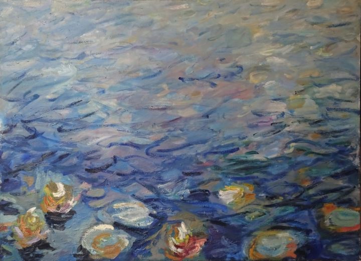 Painting titled "Water lilies - Clau…" by Ljubisa Urosevic, Original Artwork, Oil Mounted on Wood Stretcher frame