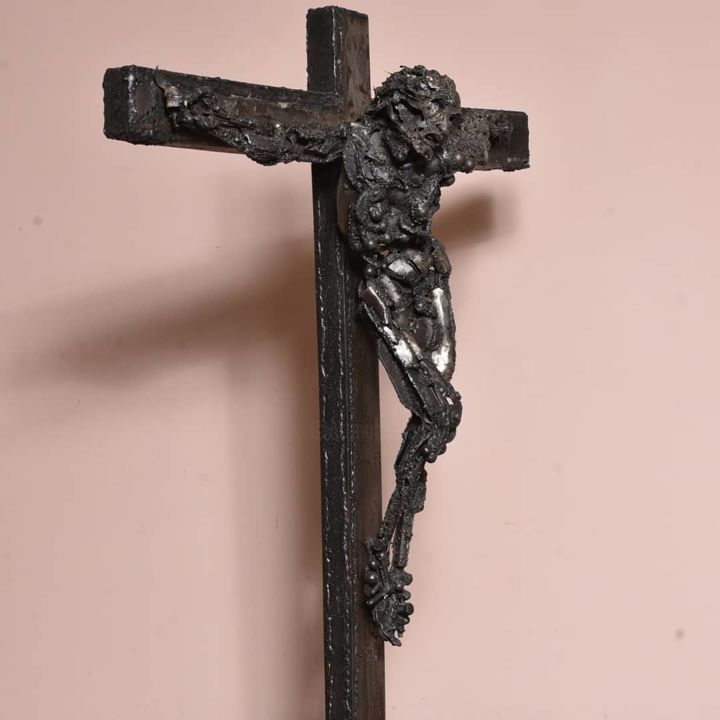 Sculpture titled "Crucifixion" by Ljuba, Original Artwork, Metals
