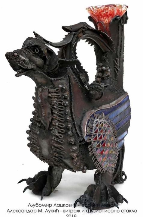 Sculpture titled "Griffon with colore…" by Ljuba, Original Artwork, Metals