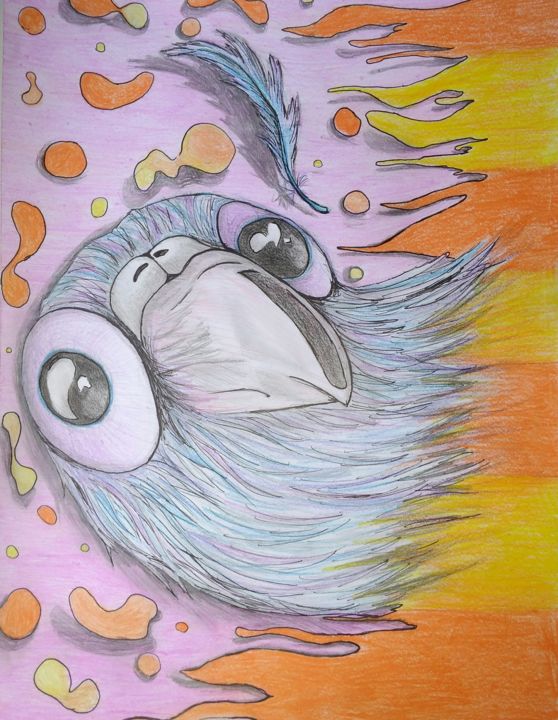 Drawing titled "Blu Bird" by Mila Tkachenko, Original Artwork, Conté