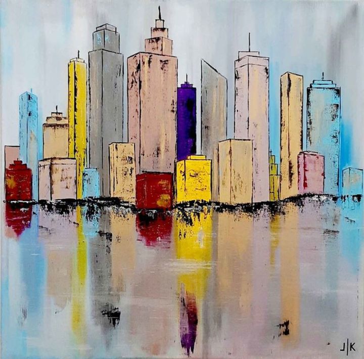 Painting titled "CITY" by Lilla Kuzma, Original Artwork, Acrylic