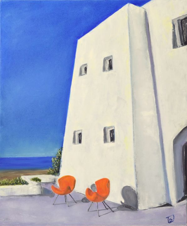 Malerei mit dem Titel "Santorini. Fragment1" von Liudmila Khapatko, Original-Kunstwerk, Öl