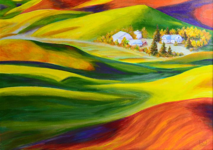 Malerei mit dem Titel "hills of the state…" von Liudmila Khapatko, Original-Kunstwerk, Acryl