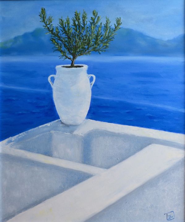 Картина под названием "Santorini. Fragment" - Людмила Хапатько, Подлинное произведение искусства, Масло