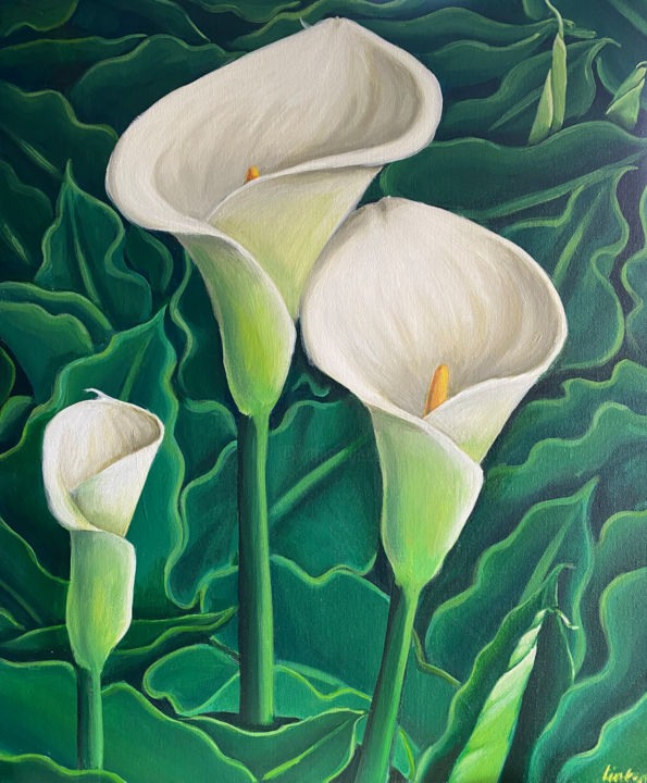 Schilderij getiteld "Arum Lilies" door Lucy Linton-Smith, Origineel Kunstwerk, Acryl