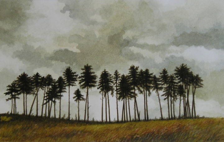 Peinture intitulée "bosquet-de-pins-2.j…" par Louis-Michel De Lara, Œuvre d'art originale, Gouache