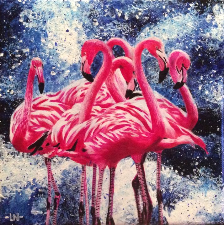 Peinture intitulée "Flamingos" par Ln, Œuvre d'art originale, Acrylique