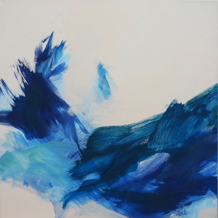 Картина под названием "Carré bleu moyen 6" - Ln Le Cheviller, Подлинное произведение искусства, Акрил