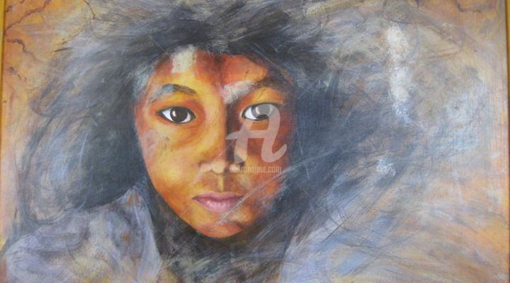 Painting titled "derrière la vitre" by Ln Mika, Original Artwork, Acrylic