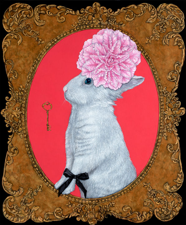 Painting titled "Rabbit. Sweet admir…" by Natalie Levkovska, Original Art, Oil