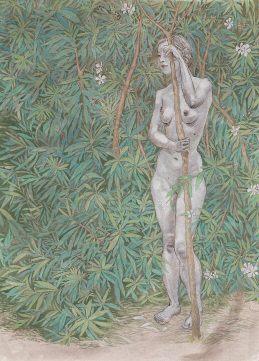 Disegno intitolato "Secret Garden" da Natalie Levkovska, Opera d'arte originale, Gouache