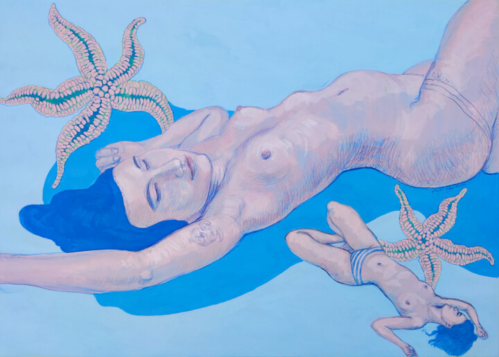 Рисунок под названием "Gerda and Sea Stars" - Natalie Levkovska, Подлинное произведение искусства, Гуашь