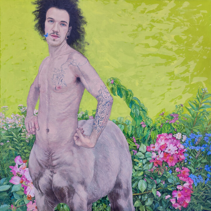 Malerei mit dem Titel "Young Centaur" von Natalie Levkovska, Original-Kunstwerk, Öl Auf Keilrahmen aus Holz montiert