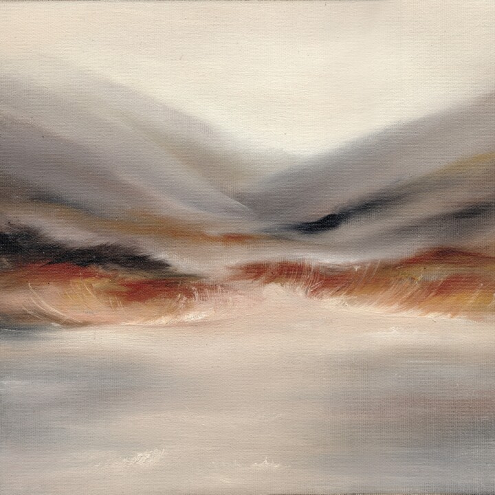 Schilderij getiteld "Mountain Sunset, Mi…" door Lo Post, Origineel Kunstwerk, Olie Gemonteerd op Karton