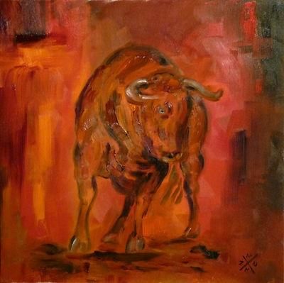 Malerei mit dem Titel ""The Bull" by Vuk,…" von Vuk, Original-Kunstwerk, Öl