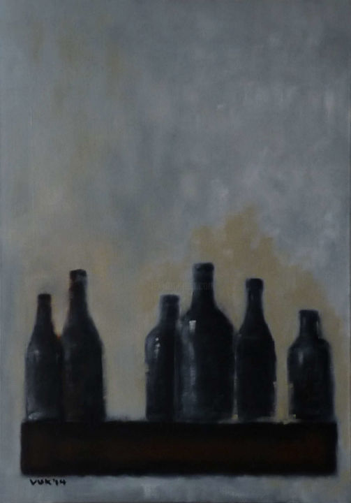 Painting titled "bacchus empty bottl…" by Vuk, Original Artwork, Oil