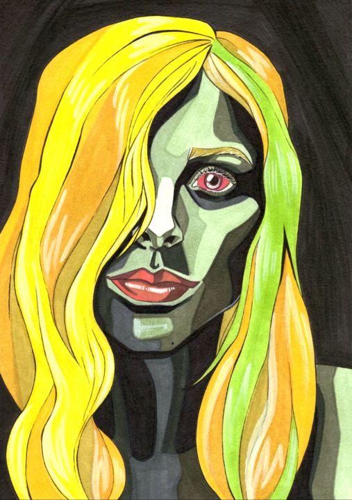 Drawing titled "Darkness" by Polina Loban, Original Artwork, Marker