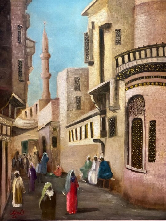 Painting titled "Cairo's old streets…" by Lobna Sadek, Original Artwork, Oil