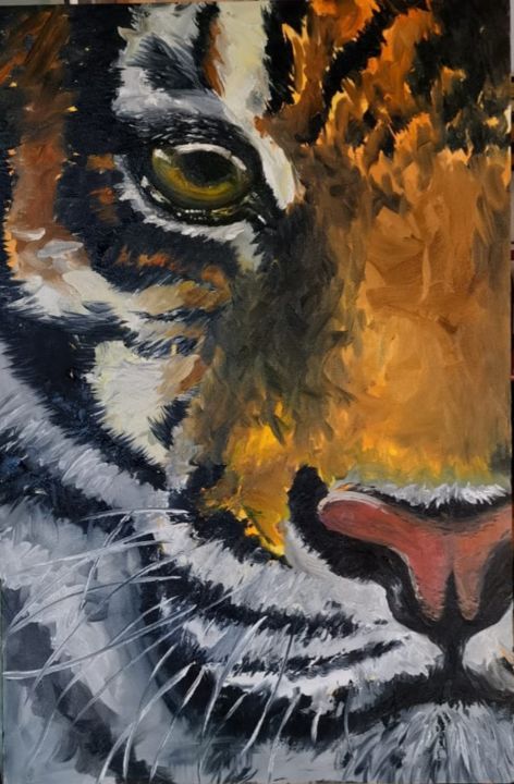 Peinture intitulée "Tigre en llamas" par Lobo Gongora, Œuvre d'art originale, Huile