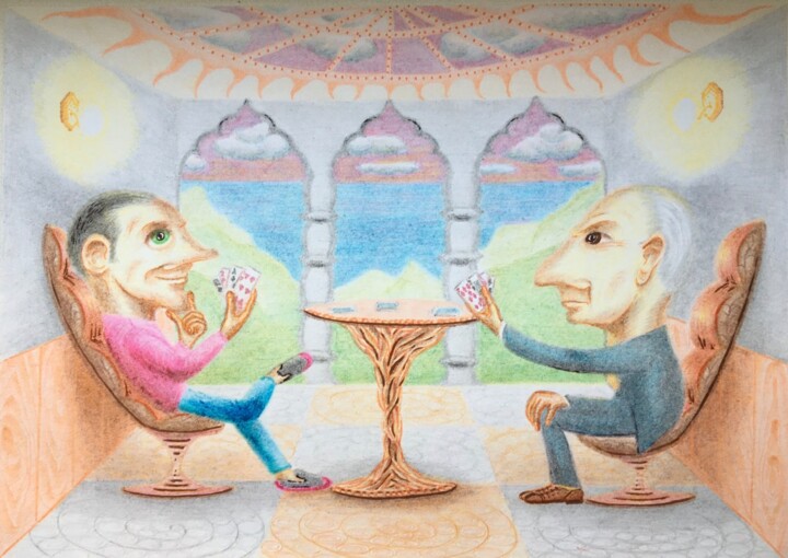 Painting titled "The game" by Vitaly Lobov, Original Artwork, Conté